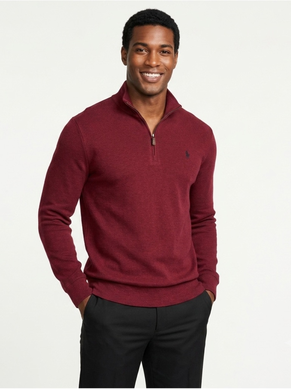 Polo Ralph Lauren Mesh-Knit Maroon Cotton Quarter-Zip Sweater L